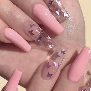 Press on nails pink and butterfly design